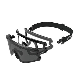 Sunglasses with colorful lenses and black frame on a white background