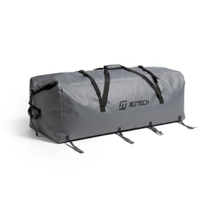 Gray roof bag with black straps and 'JETTECH' branding on a white background