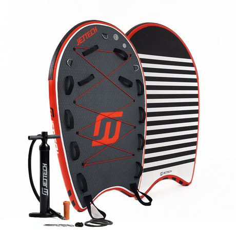 Two JetSurf boards sled with a pump on a white background