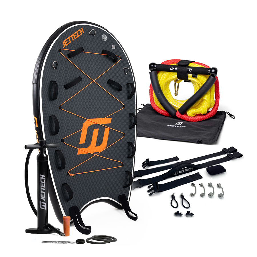 JetEch inflatable water board with accessories on a white background