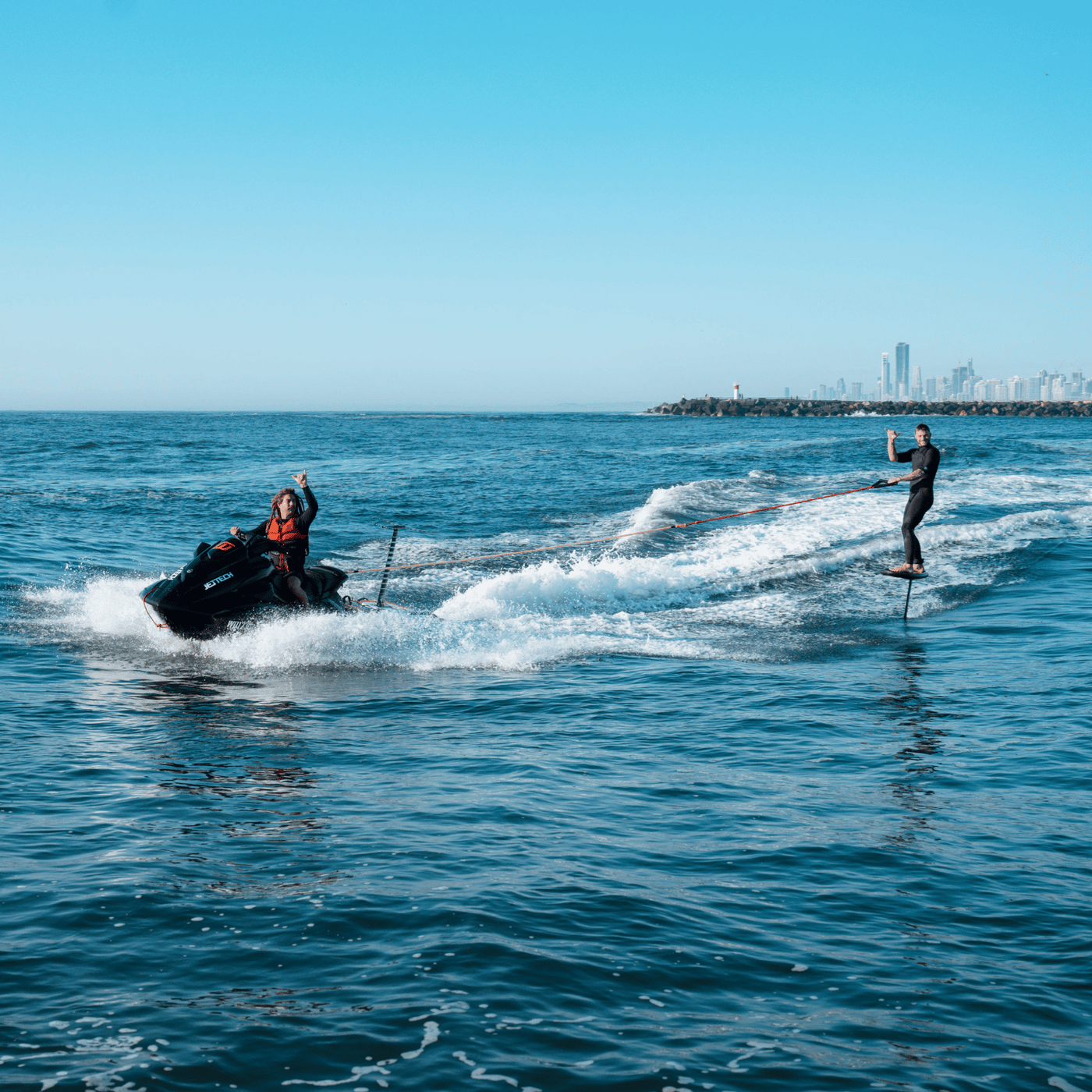 Foiling behind a jet ski with rope
